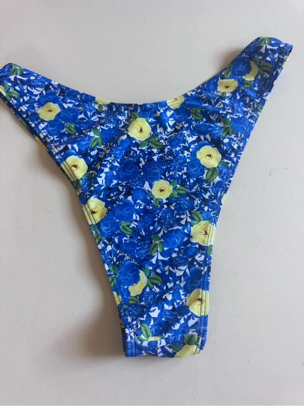 Blue Floral Two-Piece Bikini with Yellow Accents